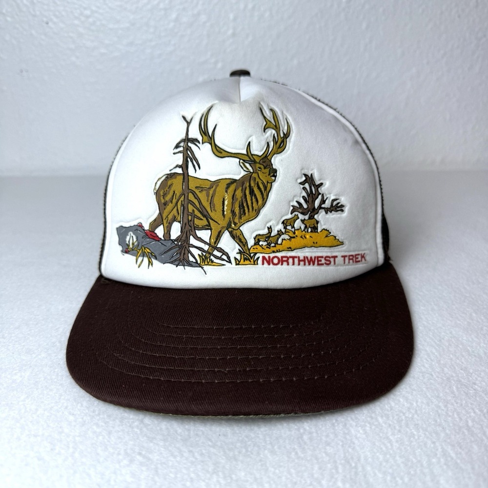 Vintage Northwest Trek Hat Brown Elk Outdoor Nature SnapBack Cap Mesh Trucker